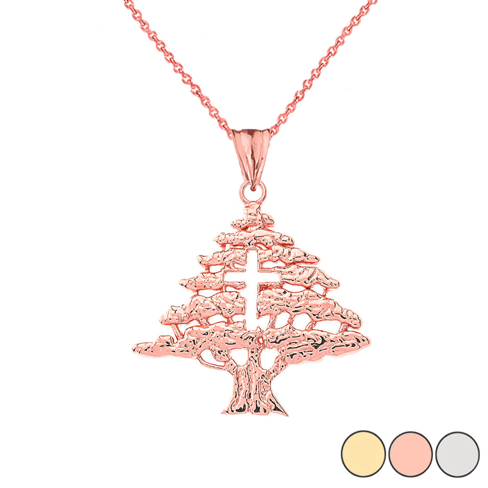 Solid Gold Lebanese Cedar Tree With Cut out Cross Pendant Necklace, view 4