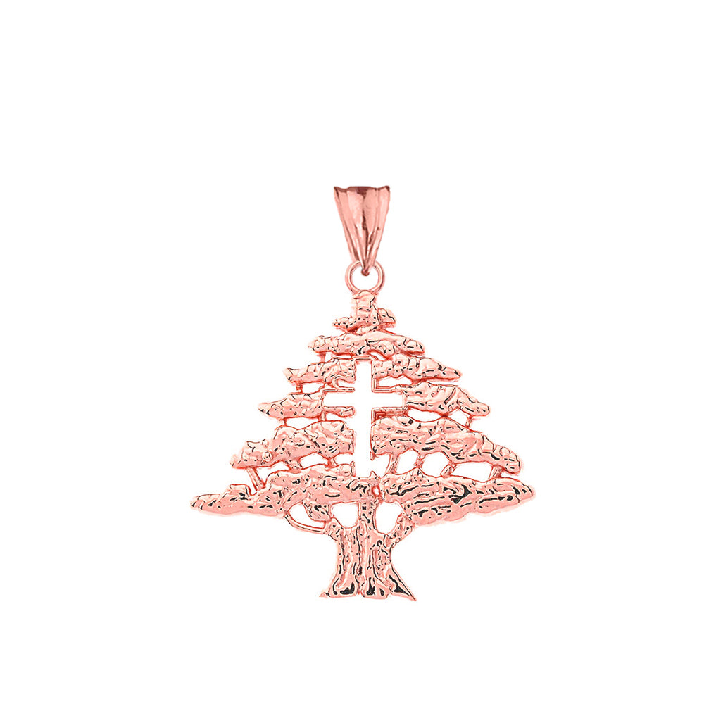 Solid Gold Lebanese Cedar Tree With Cut out Cross Pendant Necklace, view 5
