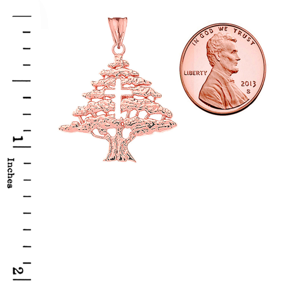 Solid Gold Lebanese Cedar Tree With Cut out Cross Pendant Necklace, view 6