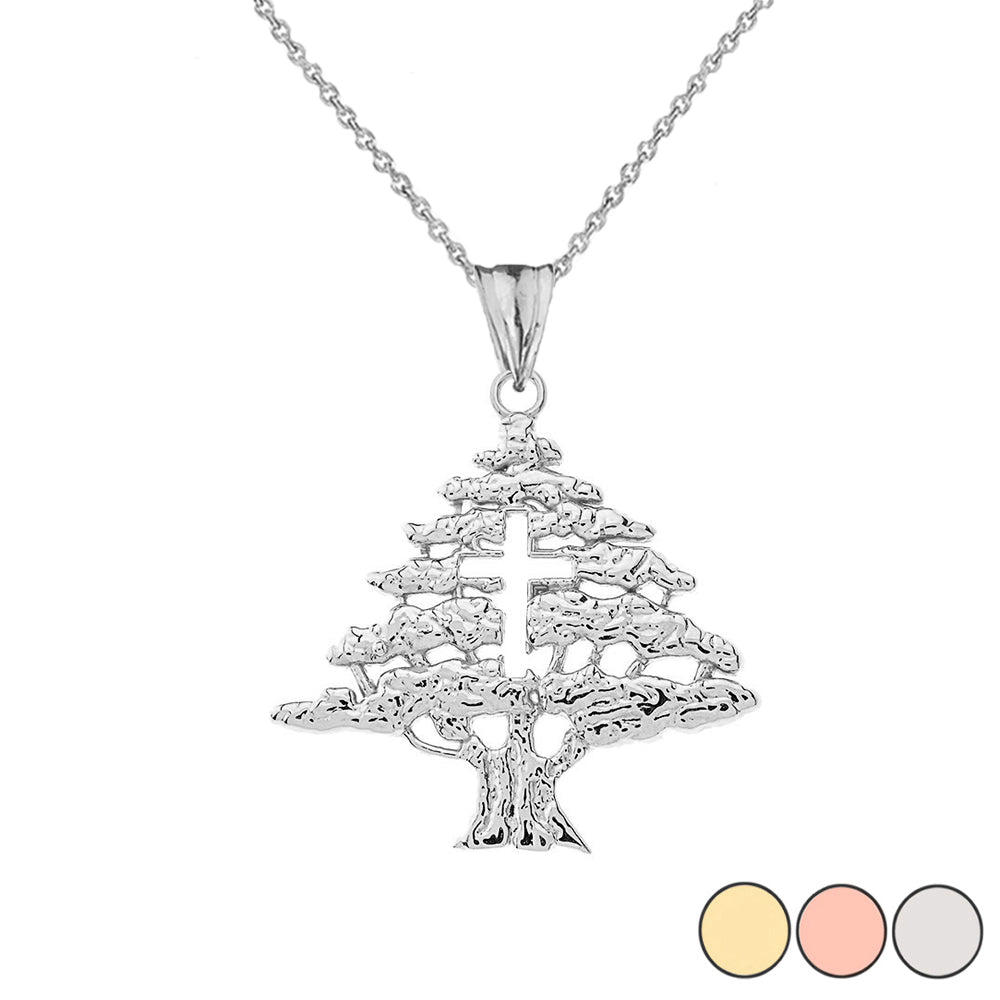Solid Gold Lebanese Cedar Tree With Cut out Cross Pendant Necklace, view 7