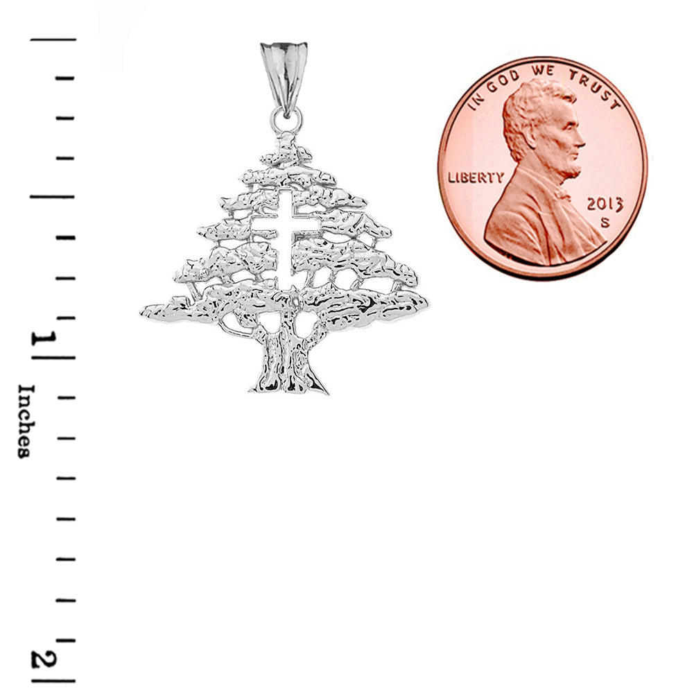 Solid Gold Lebanese Cedar Tree With Cut out Cross Pendant Necklace, view 9