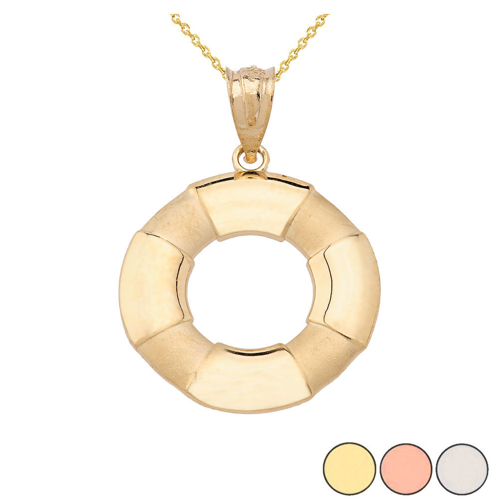 Solid Gold Life Buoy Pendant Necklace