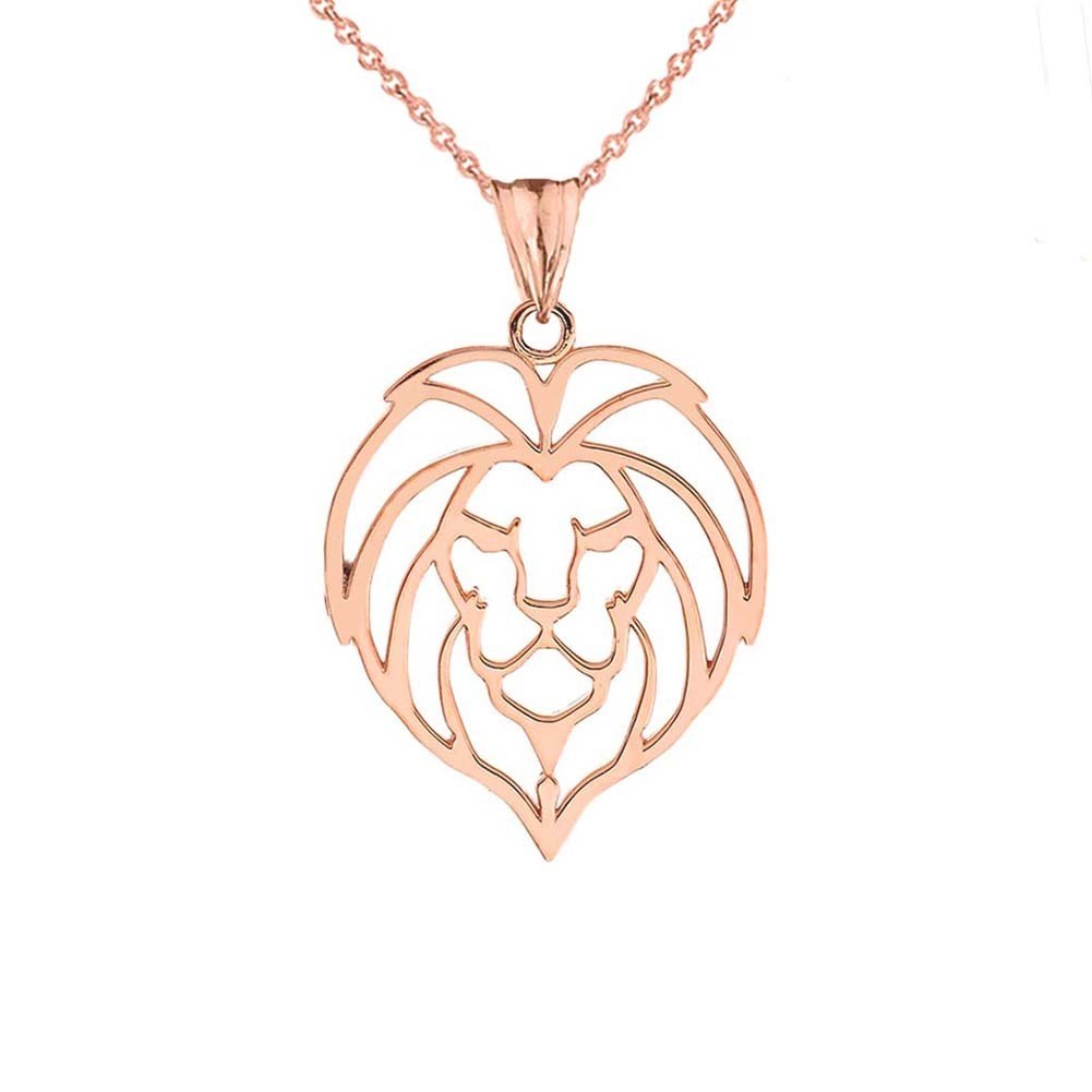 Solid Gold Lion Head Cut Out Pendant Necklace, view 2