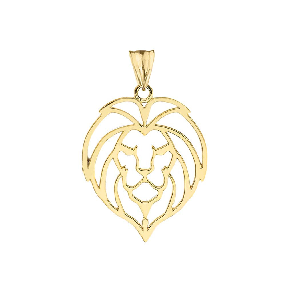Solid Gold Lion Head Cut Out Pendant Necklace, view 4
