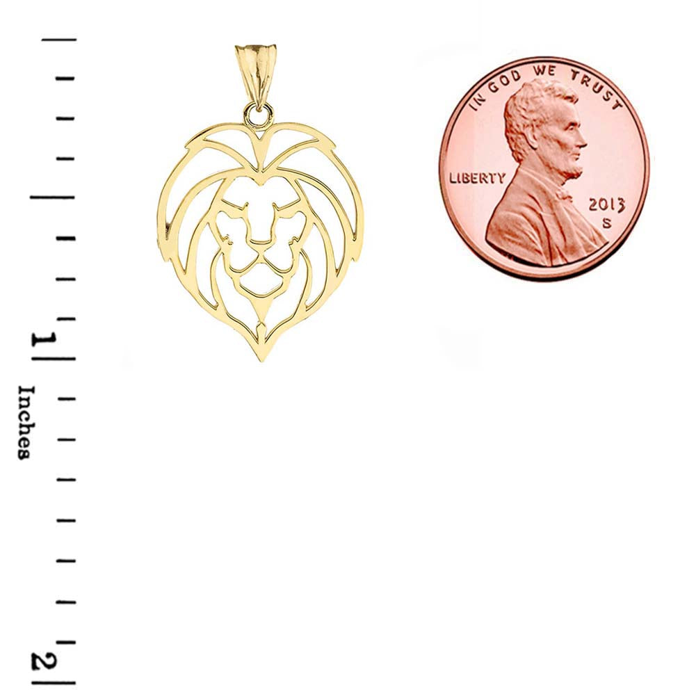 Solid Gold Lion Head Cut Out Pendant Necklace, view 5