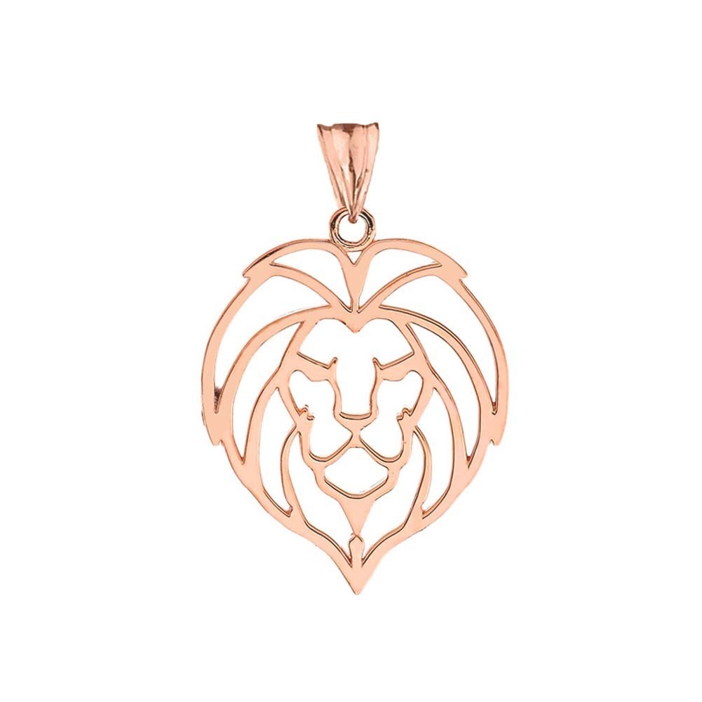 Solid Gold Lion Head Cut Out Pendant Necklace, view 6