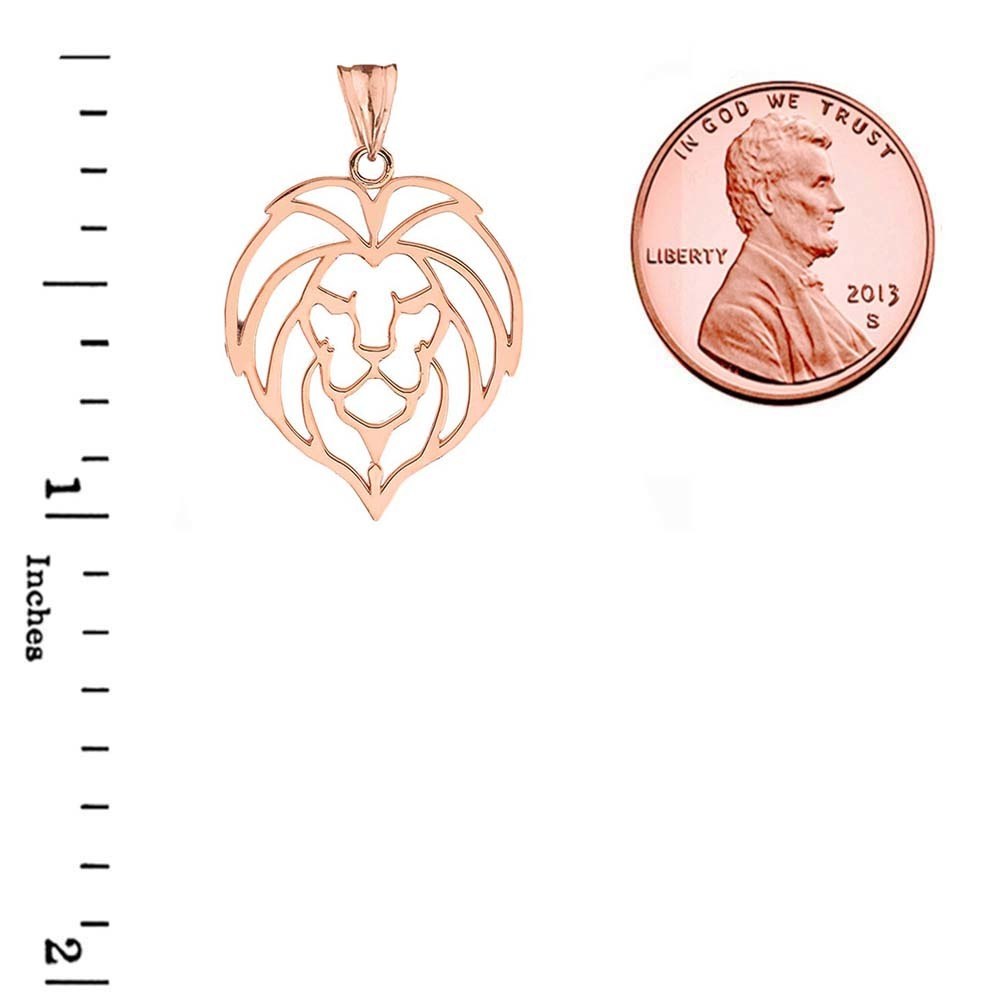 Solid Gold Lion Head Cut Out Pendant Necklace, view 7