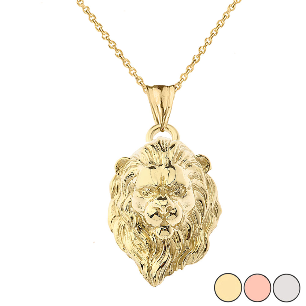 Solid Gold Lion Head Pendant Necklace