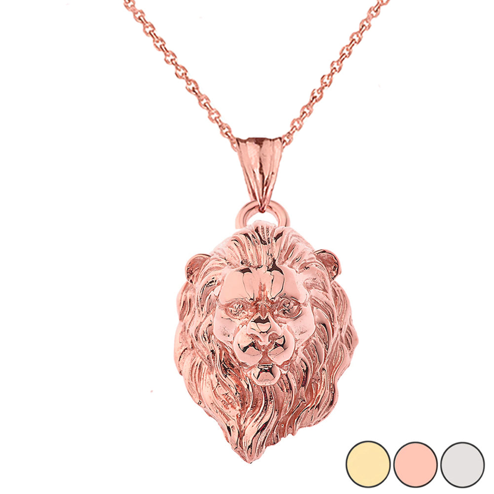Solid Gold Lion Head Pendant Necklace, view 4