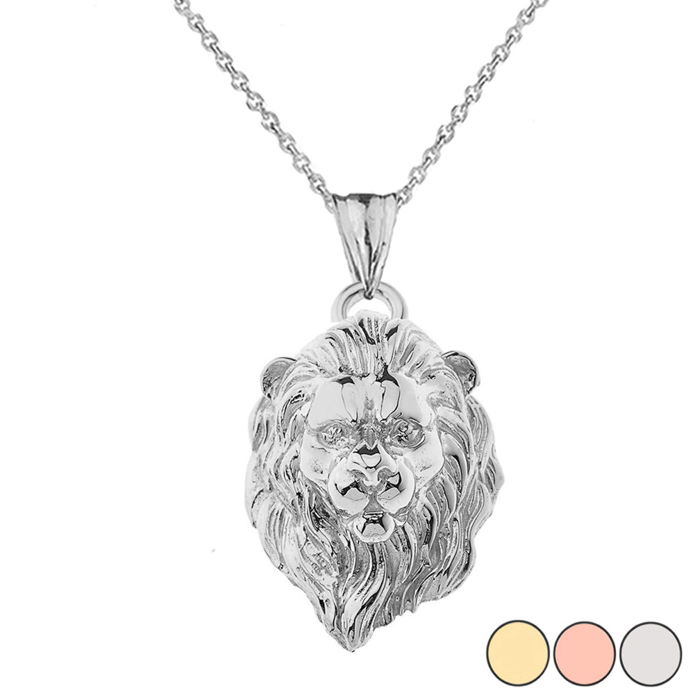 Solid Gold Lion Head Pendant Necklace, view 7