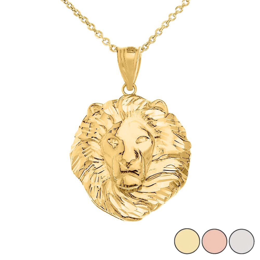 Solid Gold Lion King Head Pendant Necklace 1.31" (Medium)