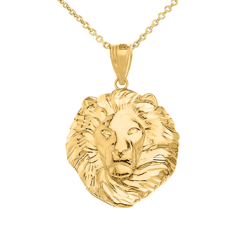 Solid Gold Lion King Head Pendant Necklace 1.31" (Medium), view 2