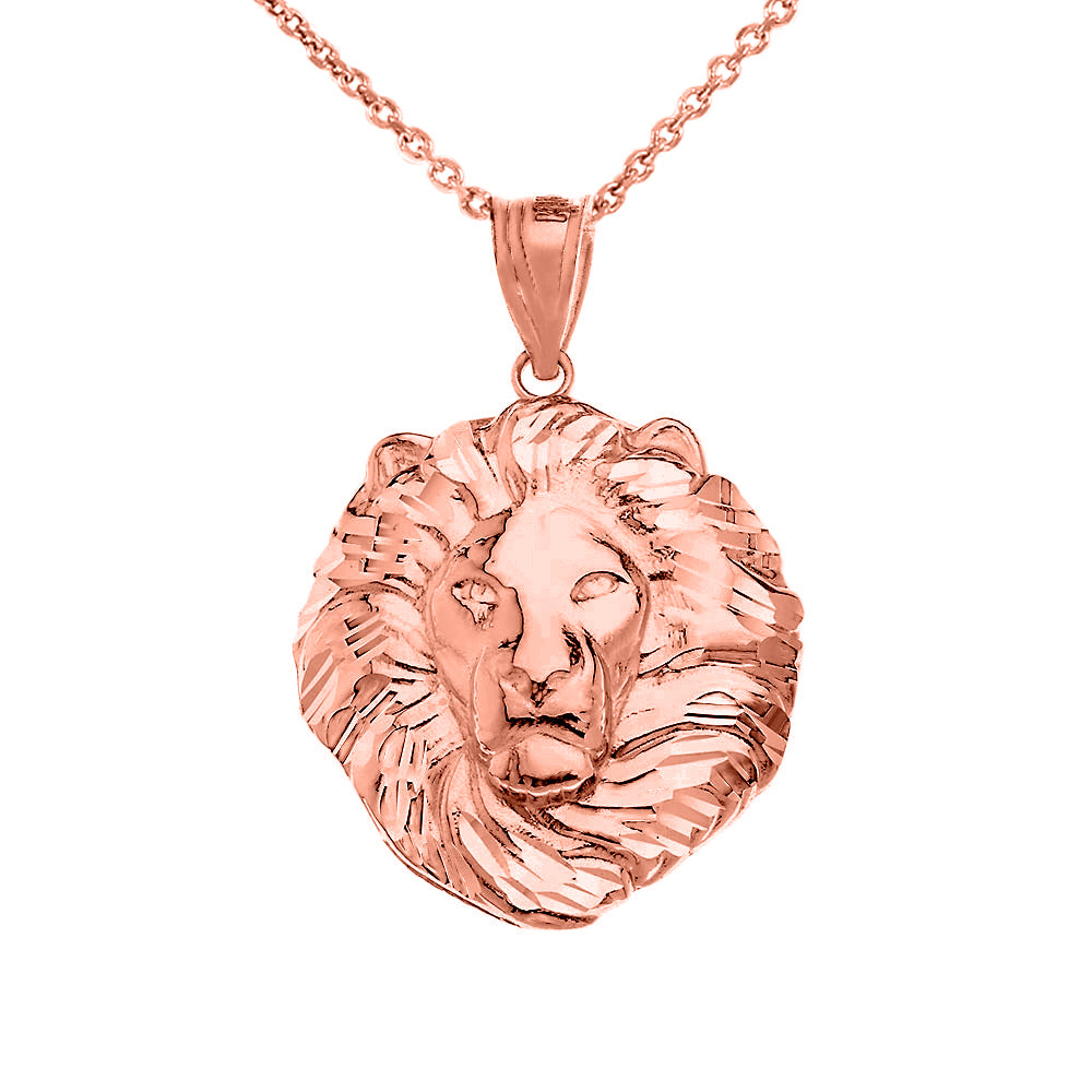 Solid Gold Lion King Head Pendant Necklace 1.31" (Medium), view 5