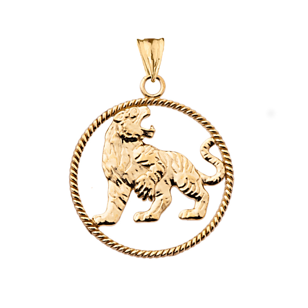 Solid Gold Lion Rope Pendant Necklace, view 2