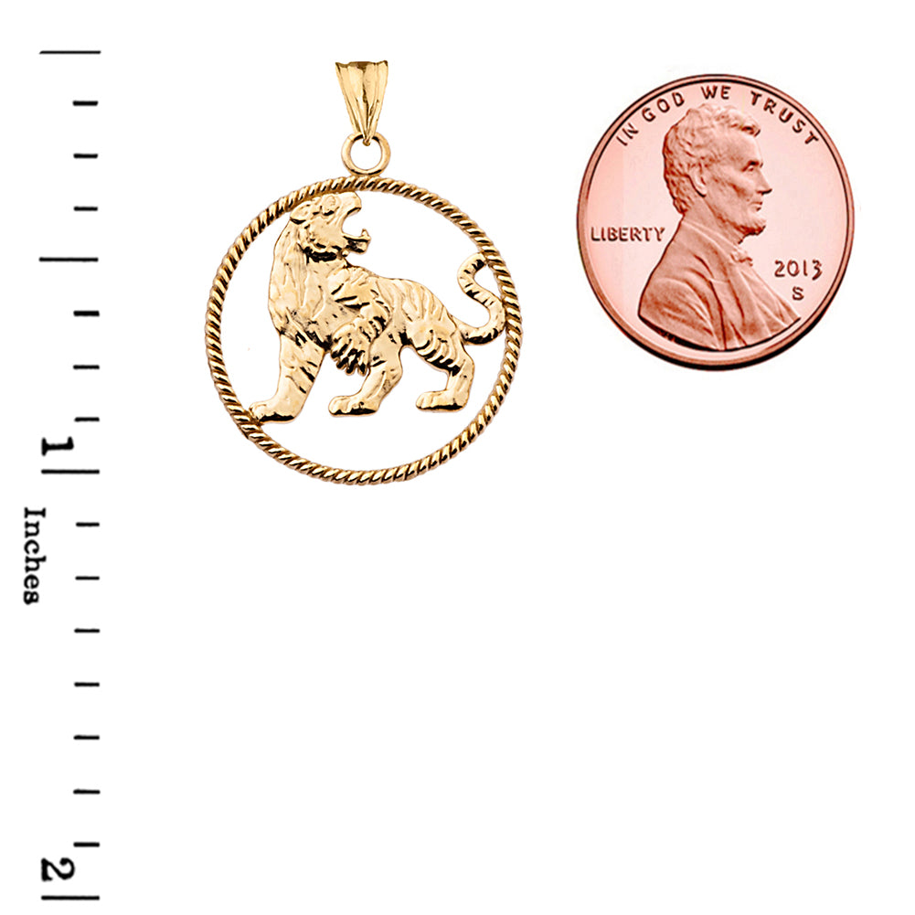 Solid Gold Lion Rope Pendant Necklace, view 3