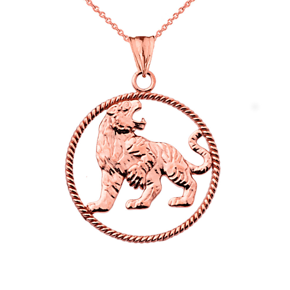 Solid Gold Lion Rope Pendant Necklace, view 4