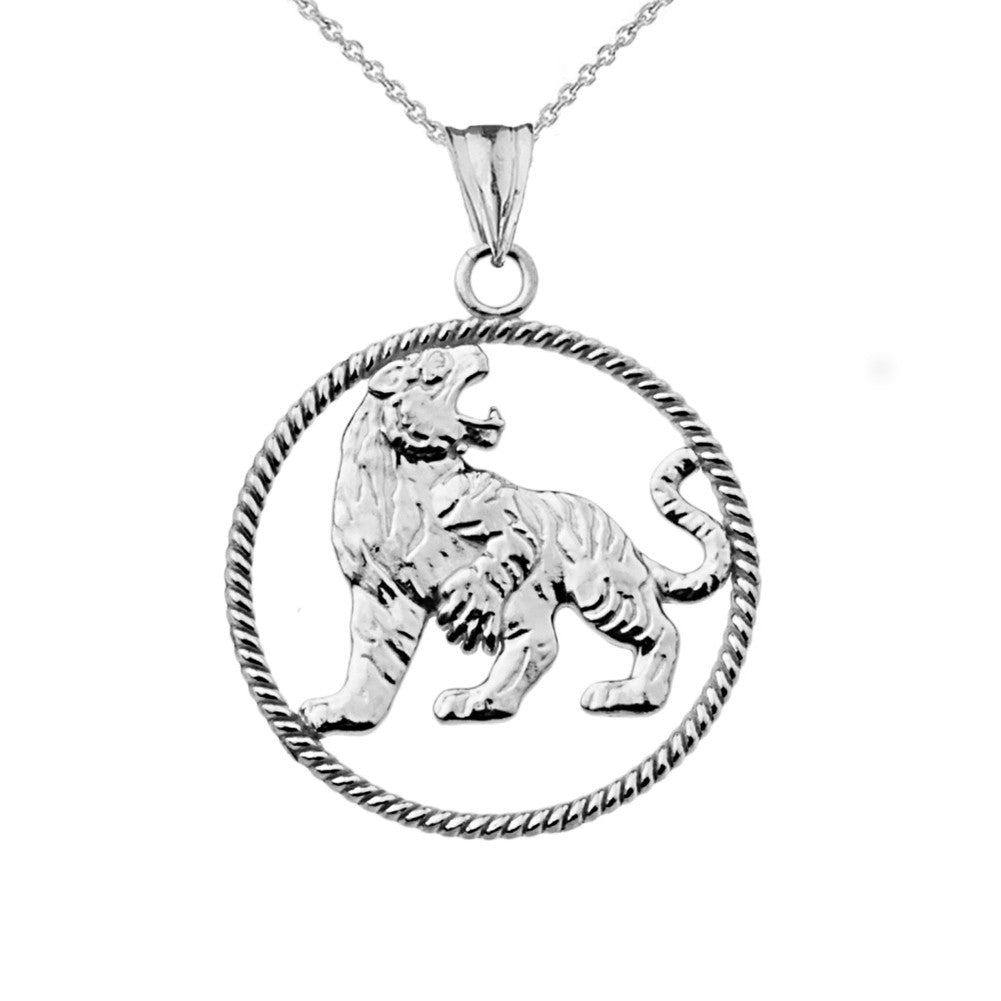 Solid Gold Lion Rope Pendant Necklace, view 5