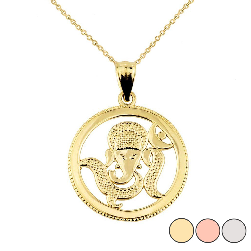 Solid Gold Lord Ganesha Charm Pendant Necklace