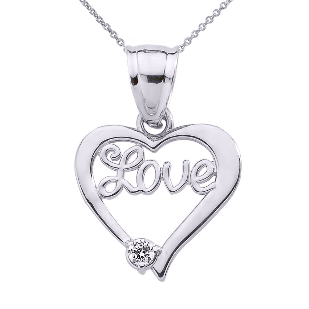 Solid Gold "Love" Script Diamond Heart Pendant Necklace, view 3