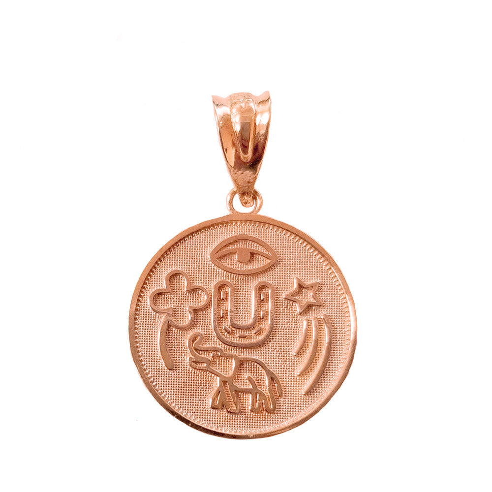 Solid Gold Lucky Charms Amulet Good Luck Disc Medallion Pendant Necklace, view 2
