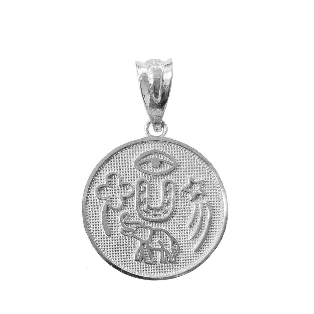 Solid Gold Lucky Charms Amulet Good Luck Disc Medallion Pendant Necklace, view 3