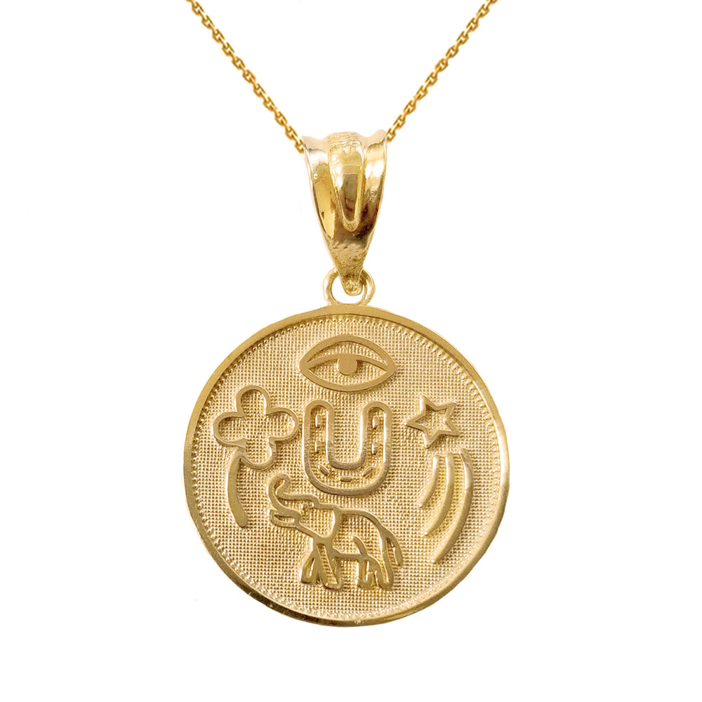 Solid Gold Lucky Charms Amulet Good Luck Disc Medallion Pendant Necklace, view 4