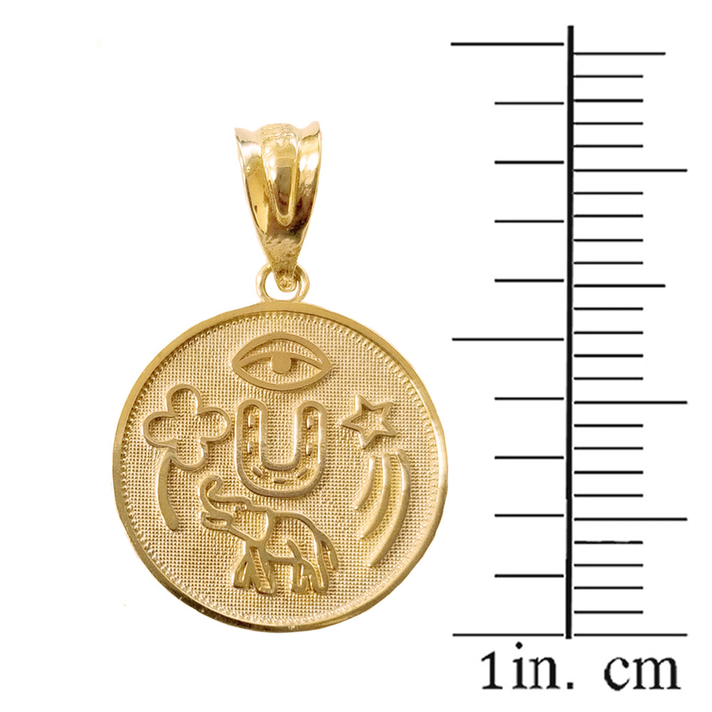 Solid Gold Lucky Charms Amulet Good Luck Disc Medallion Pendant Necklace, view 5