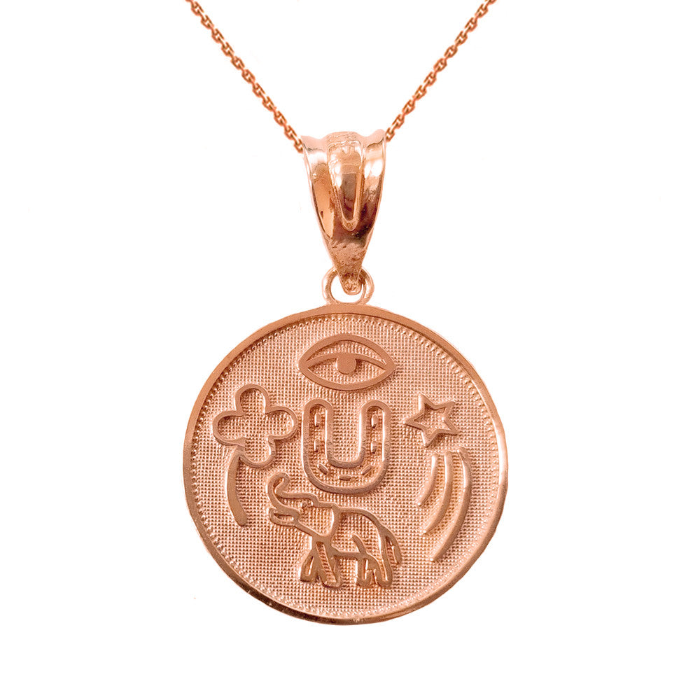 Solid Gold Lucky Charms Amulet Good Luck Disc Medallion Pendant Necklace, view 6