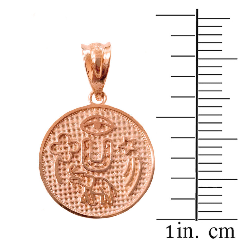 Solid Gold Lucky Charms Amulet Good Luck Disc Medallion Pendant Necklace, view 7
