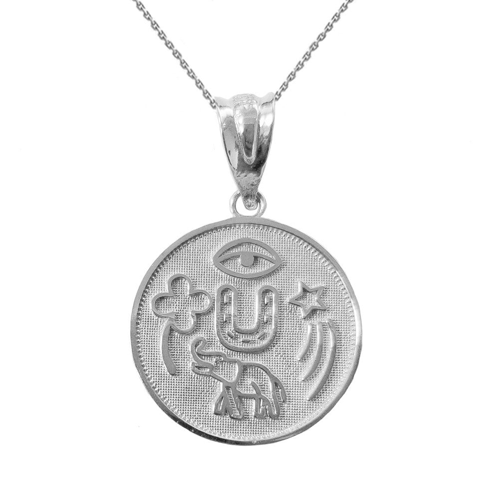 Solid Gold Lucky Charms Amulet Good Luck Disc Medallion Pendant Necklace, view 8
