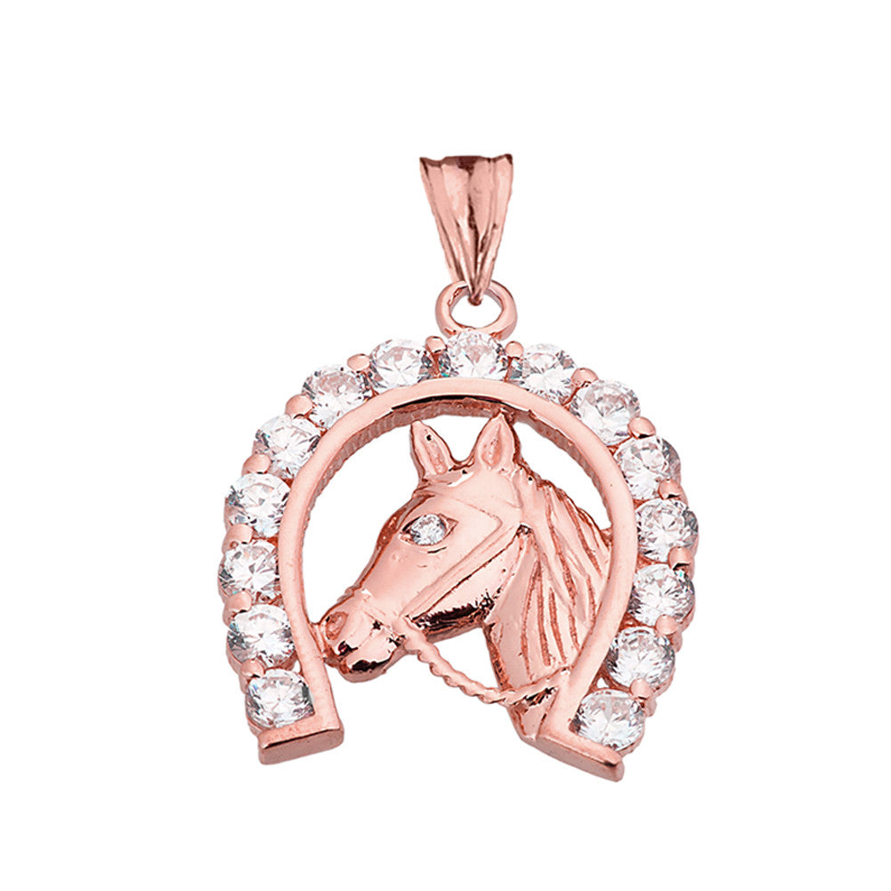 Solid Gold Lucky Horseshoe Statement Pendant Necklace With Cubic Zirconia, view 3