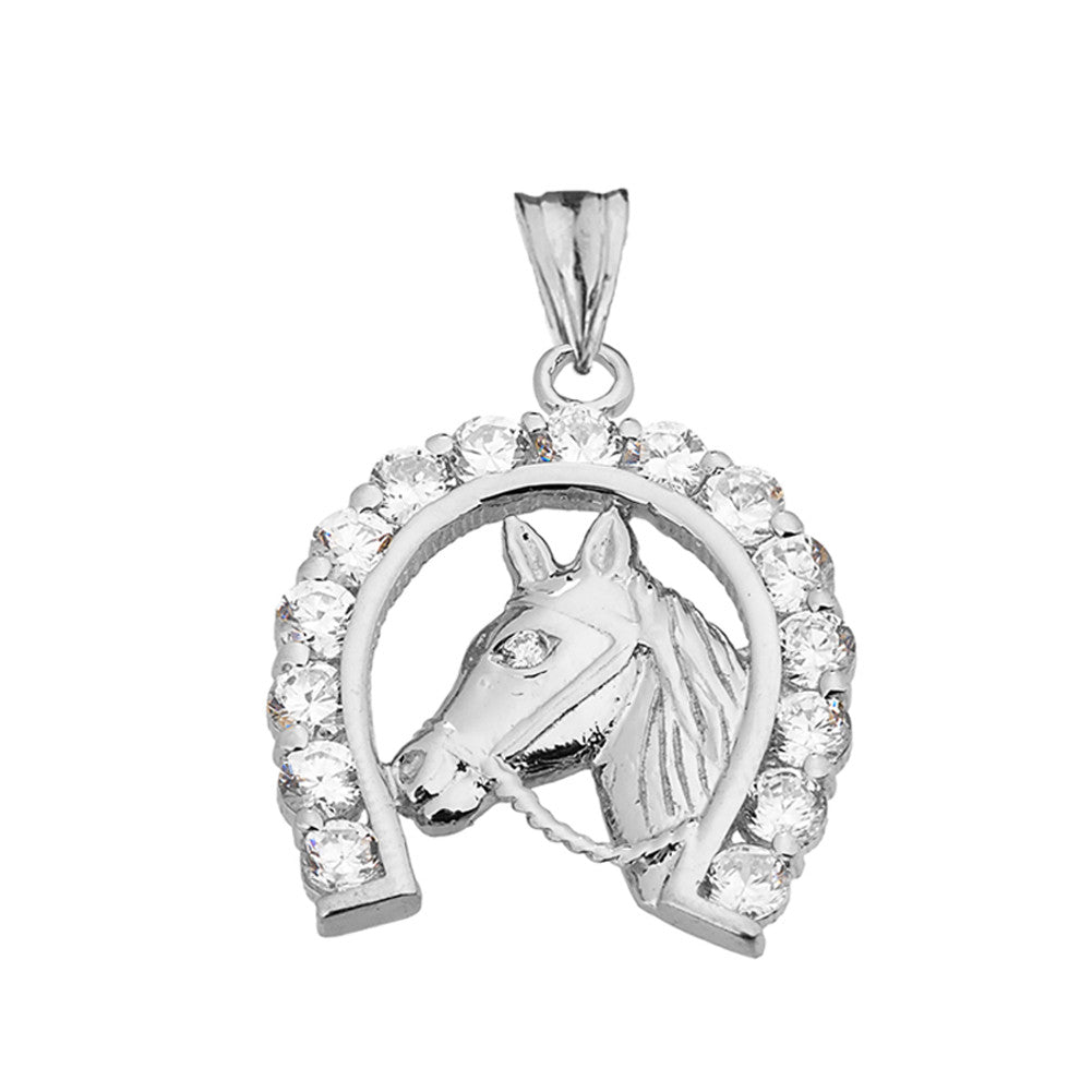 Solid Gold Lucky Horseshoe Statement Pendant Necklace With Cubic Zirconia, view 4