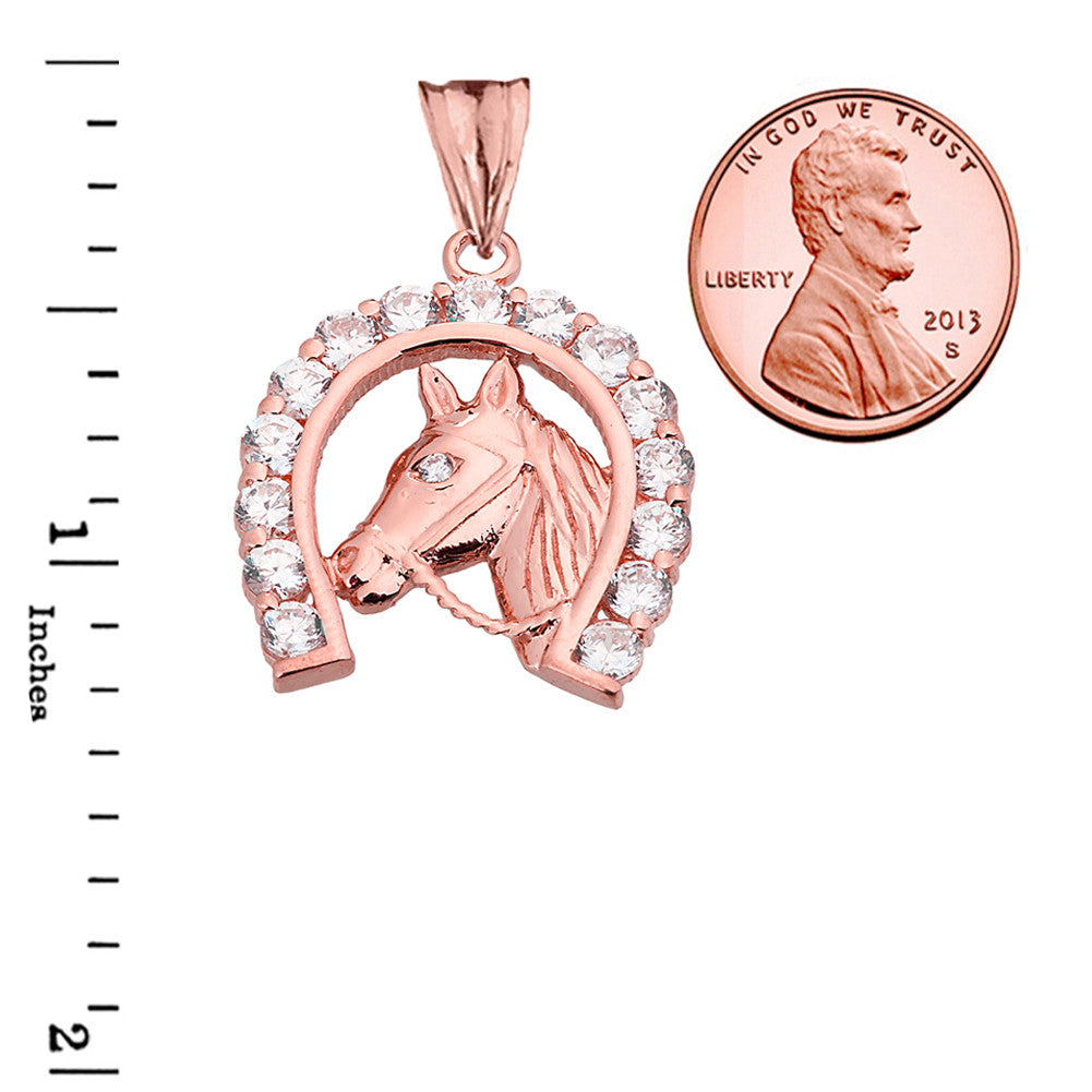 Solid Gold Lucky Horseshoe Statement Pendant Necklace With Cubic Zirconia, view 7