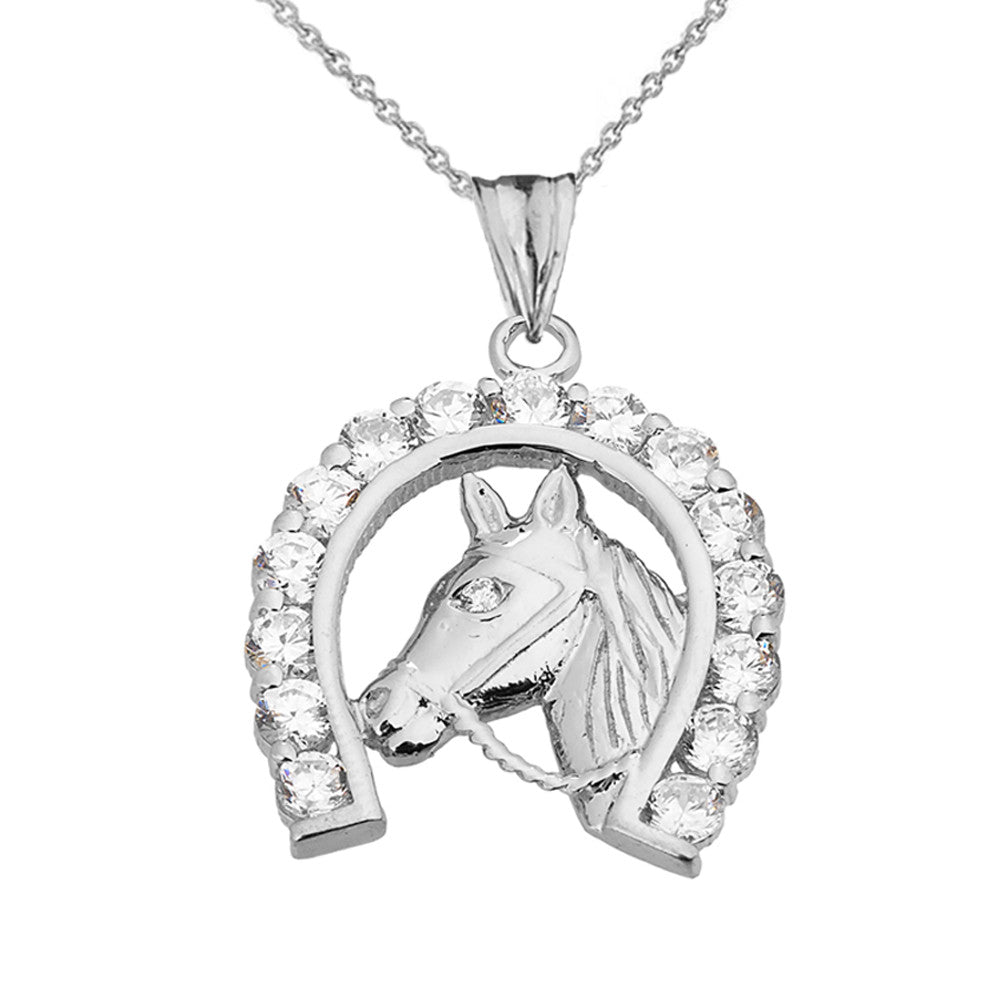 Solid Gold Lucky Horseshoe Statement Pendant Necklace With Cubic Zirconia, view 8