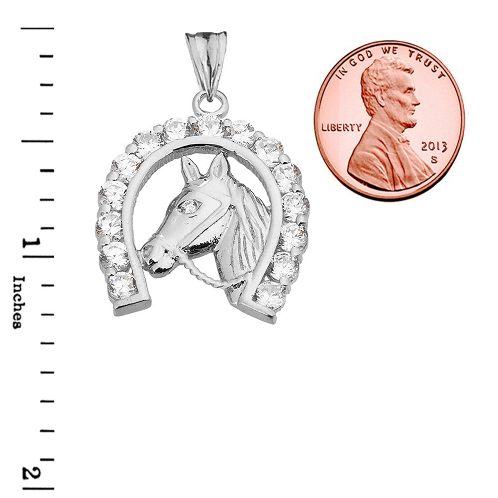 Solid Gold Lucky Horseshoe Statement Pendant Necklace With Cubic Zirconia, view 9