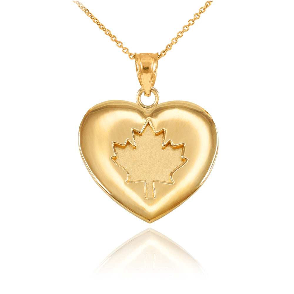 Solid Gold Maple Leaf Heart Pendant Necklace