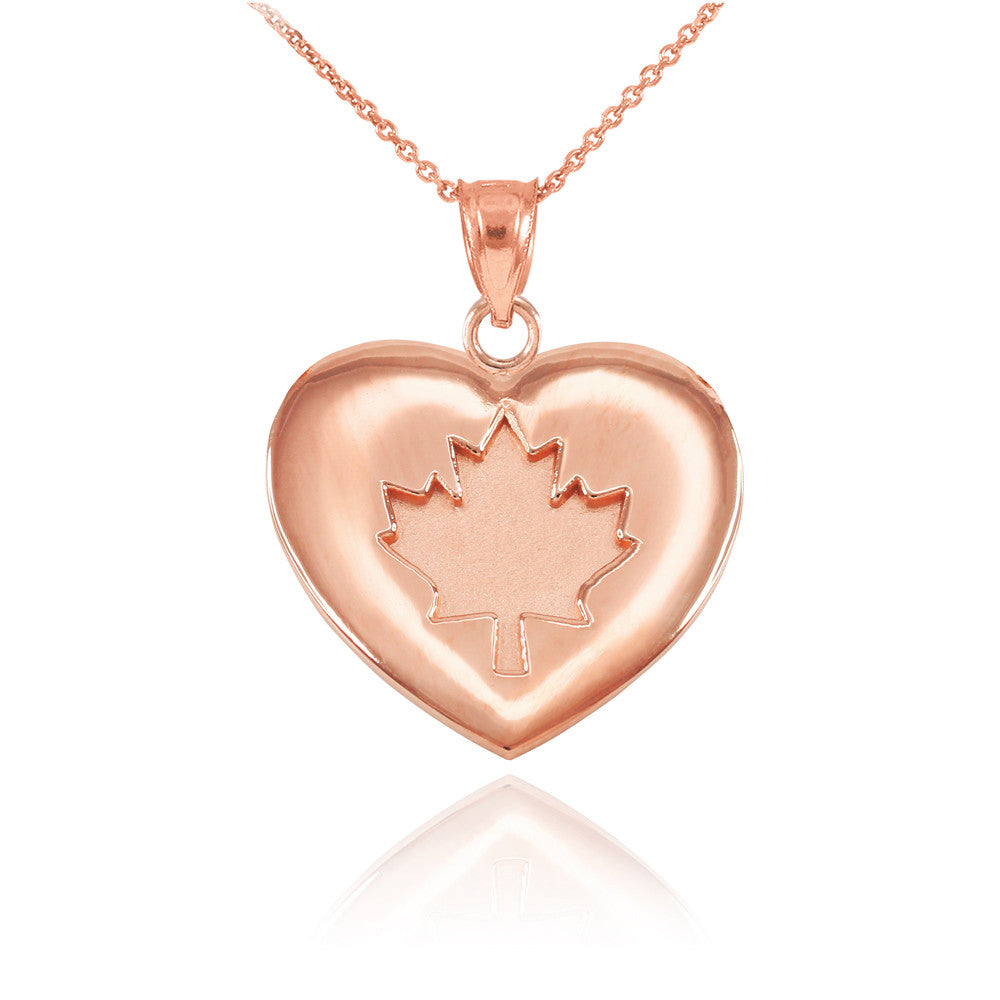 Solid Gold Maple Leaf Heart Pendant Necklace, view 2
