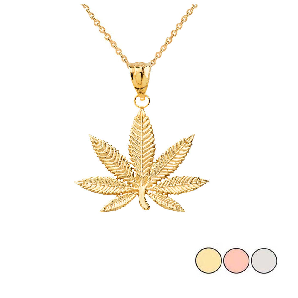 Solid Gold Marijuana Leaf Cannabis Pendant