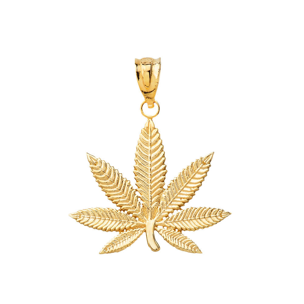 Solid Gold Marijuana Leaf Cannabis Pendant, view 2