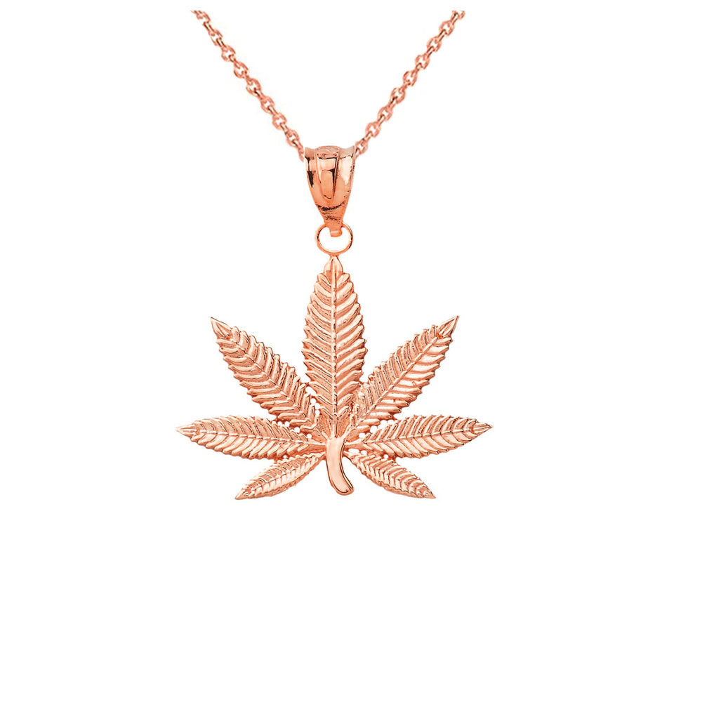 Solid Gold Marijuana Leaf Cannabis Pendant, view 3