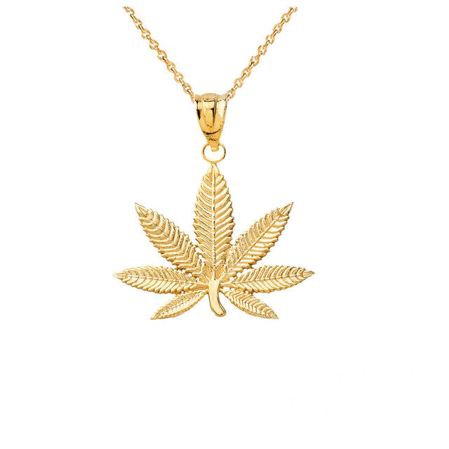 Solid Gold Marijuana Leaf Cannabis Pendant, view 7