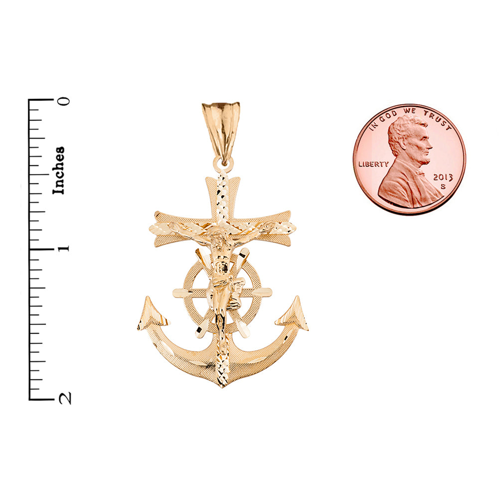 Solid Gold Mariners Anchor Crucifix Pendant Necklace, view 2