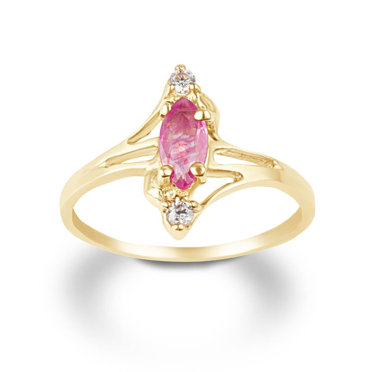 Solid Gold Marquise Cut Genuine Ruby & White Topaz Women's Ring