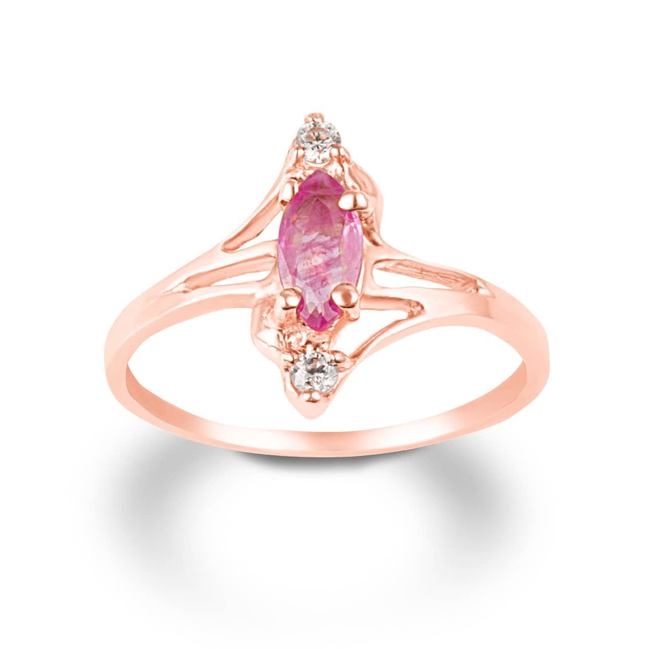 Solid Gold Marquise Cut Genuine Ruby & White Topaz Women's Ring, view 3