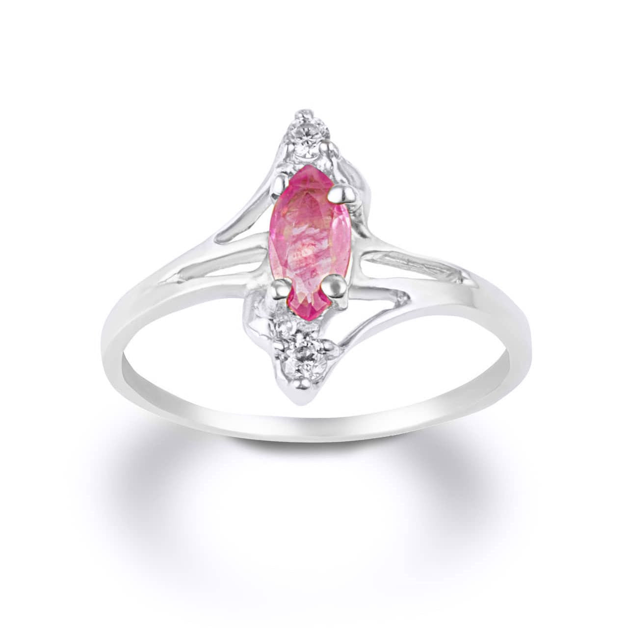 Solid Gold Marquise Cut Genuine Ruby & White Topaz Women's Ring, view 4