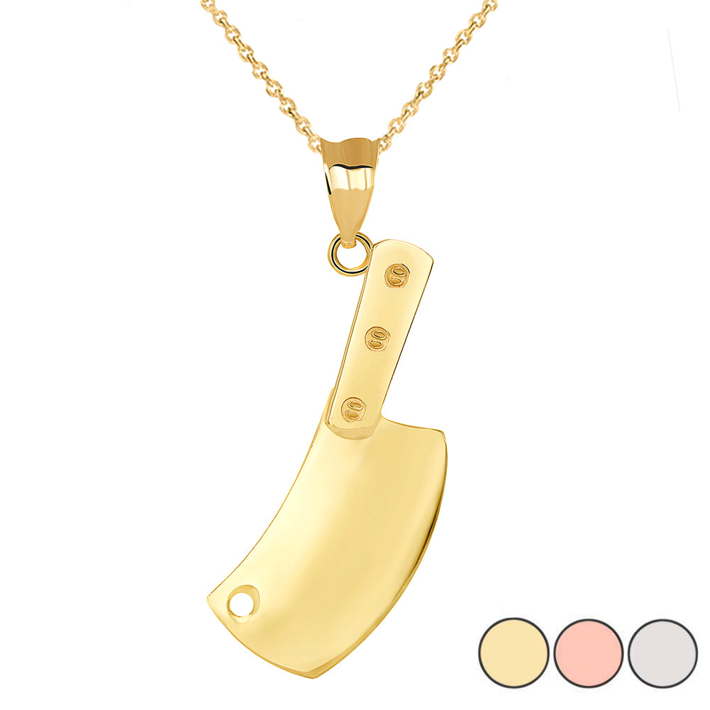 Solid Gold Meat Cleaver Pendant Necklace
