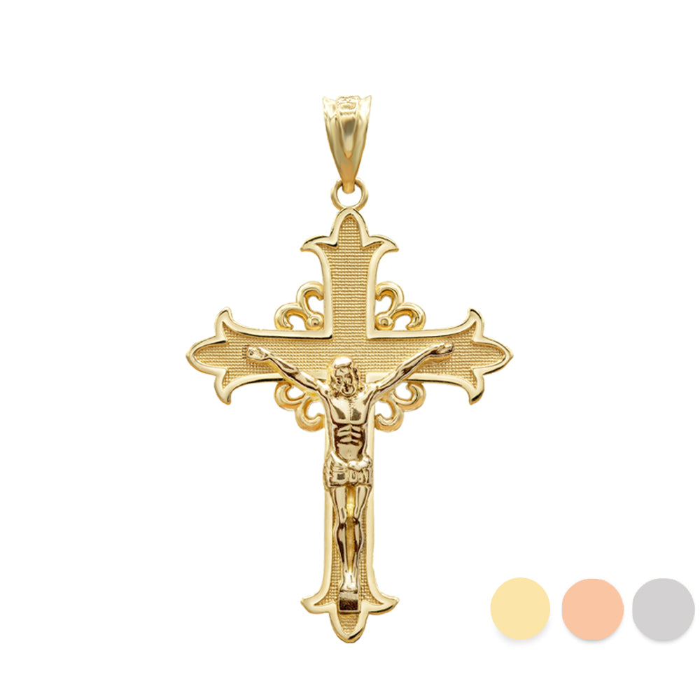 Solid Gold Medieval Crucifix Cross Pendant Necklace