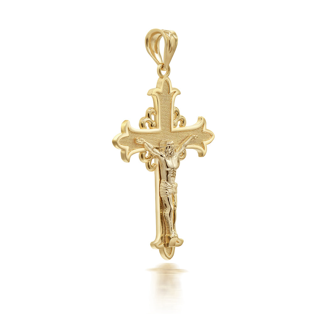 Solid Gold Medieval Crucifix Cross Pendant Necklace, view 3