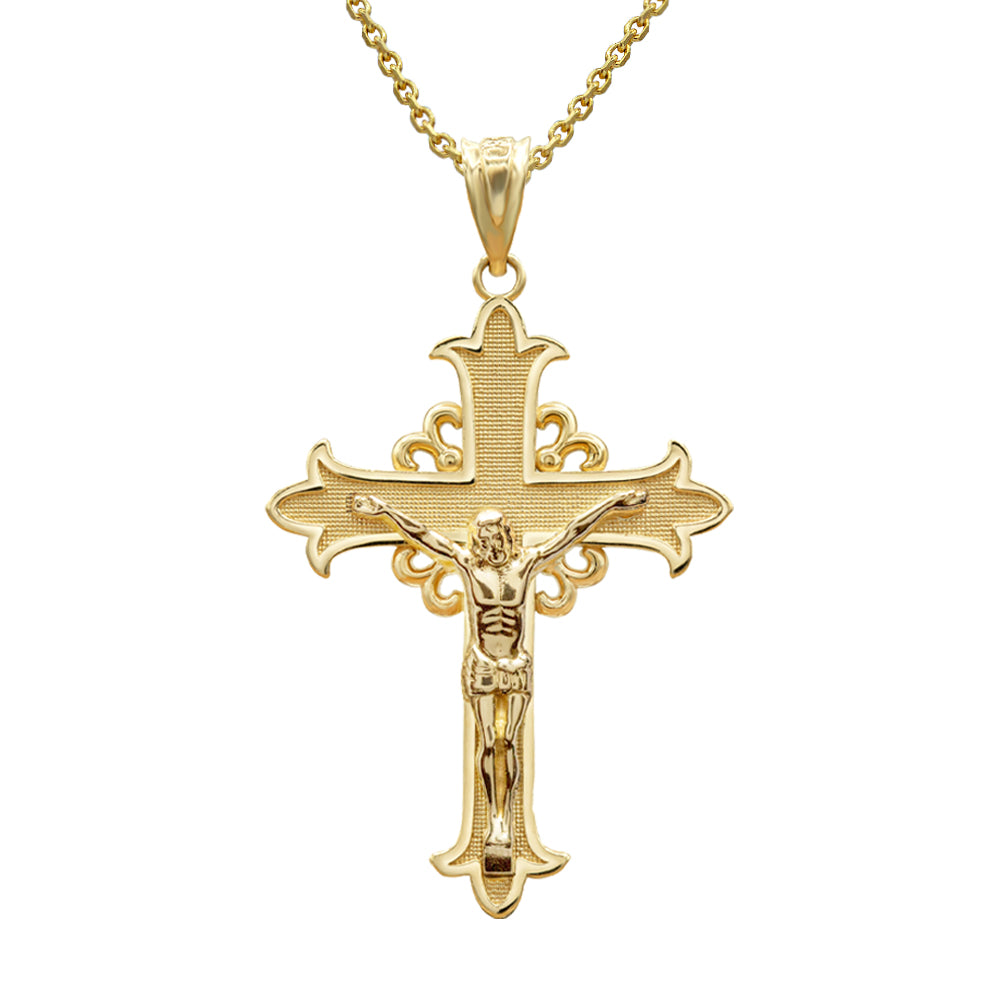 Solid Gold Medieval Crucifix Cross Pendant Necklace, view 4
