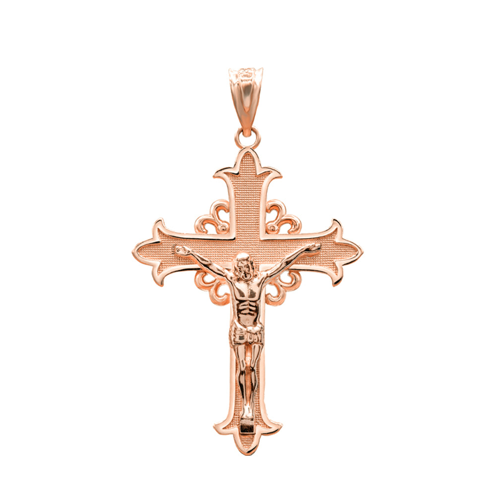 Solid Gold Medieval Crucifix Cross Pendant Necklace, view 5
